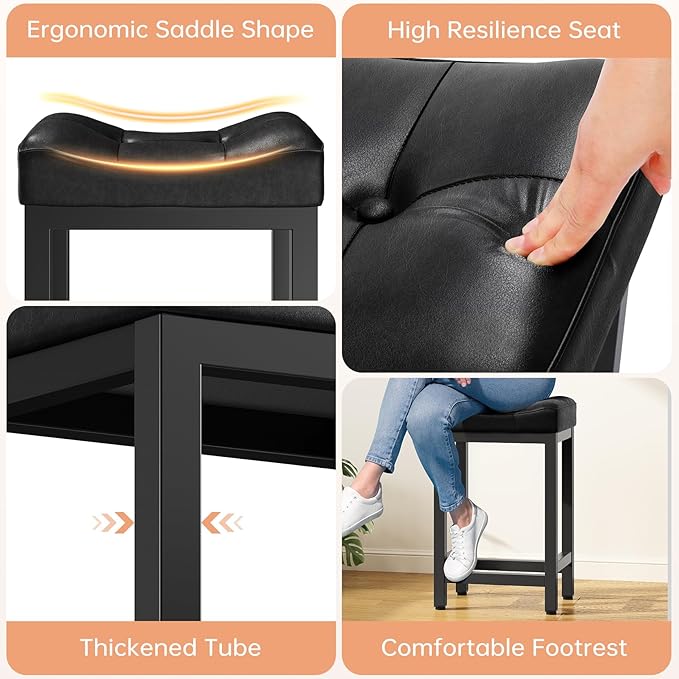 Dripex Backless Saddle Bar Stools Set of 3, Modern Faux Leather 24'' Counter - Image 4