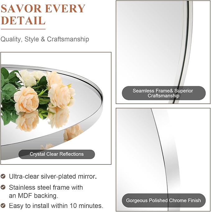 ANDY STAR Chrome Bathroom Mirror, Oval Bathroom Mirror 22 x 30 Inch, Polished - Image 3