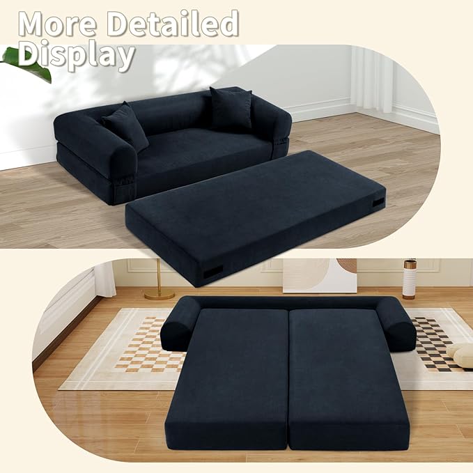 80" Convertible Sofa Bed, Corduroy Deep Seat Folding Pull Out Couch - Image 7