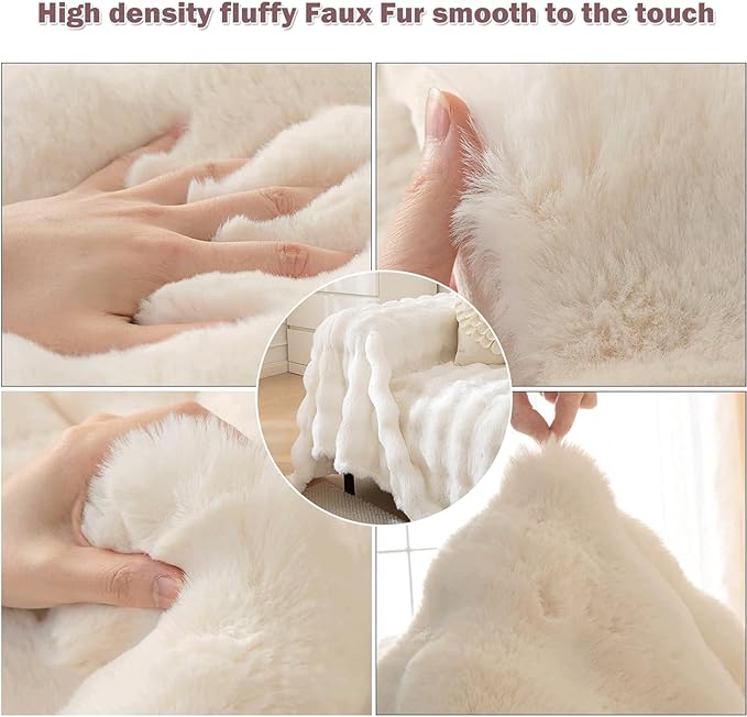 VM VOUGEMARKET Thick Faux Rabbit Fur Couch Cover 1-Piece Warm Soft Cozy Sofa - Image 5