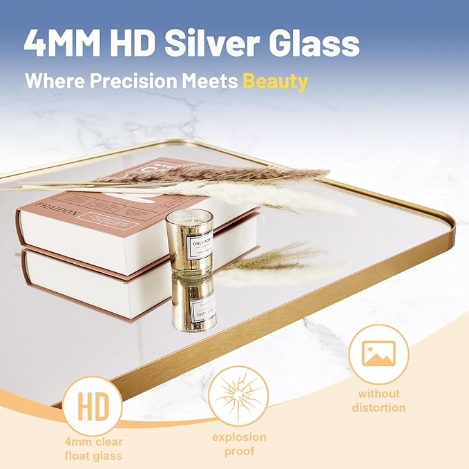 Brushed Gold Mirror 30"x36", Wall Mirror - Image 4