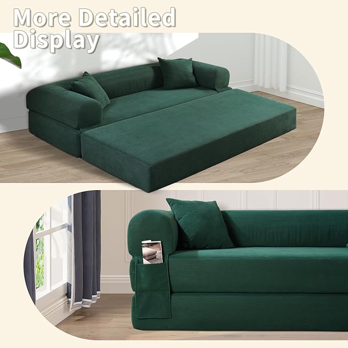 80" Convertible Sofa Bed, 3-in-1 Corduroy Folding Pull Out Couch - Image 6
