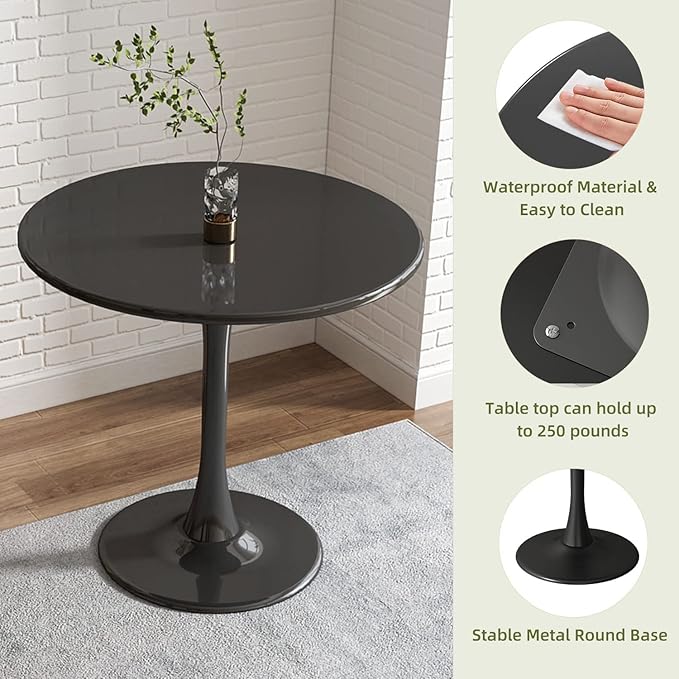 24 inch Black Round Table Modern Dining Table Tulip Round Kitchen Table Mid - Image 4