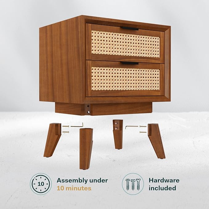 Bme Jasper Deluxe Solid Wood Rattan Nightstand Fully Assembled - Image 4