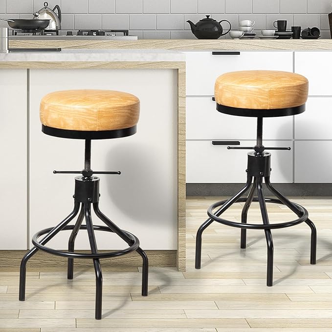 Swivel Bar Stools Set of 2 Adjustable Swivel Round Barstools Modern PU Leather - Image 2
