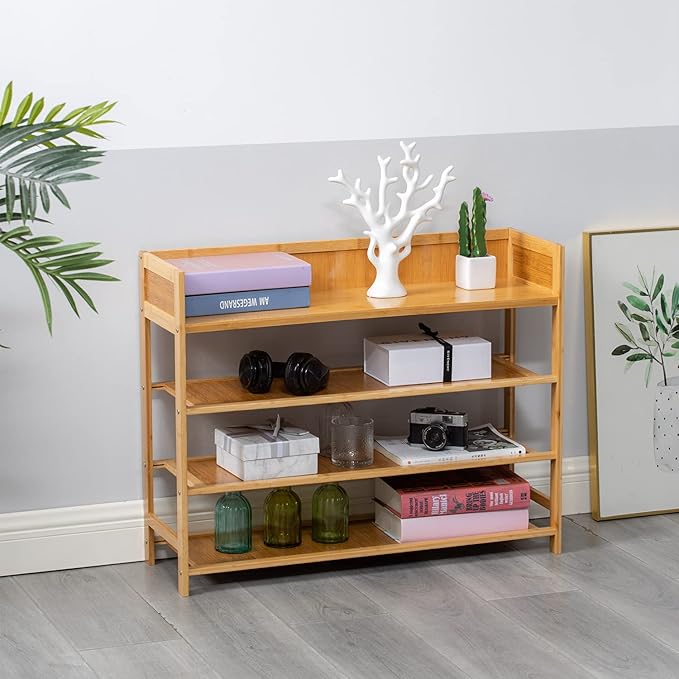 Bamboo Shoe Rack Organizer, 4 Tier Shoe Shelf Storage Organizer, - Image 7