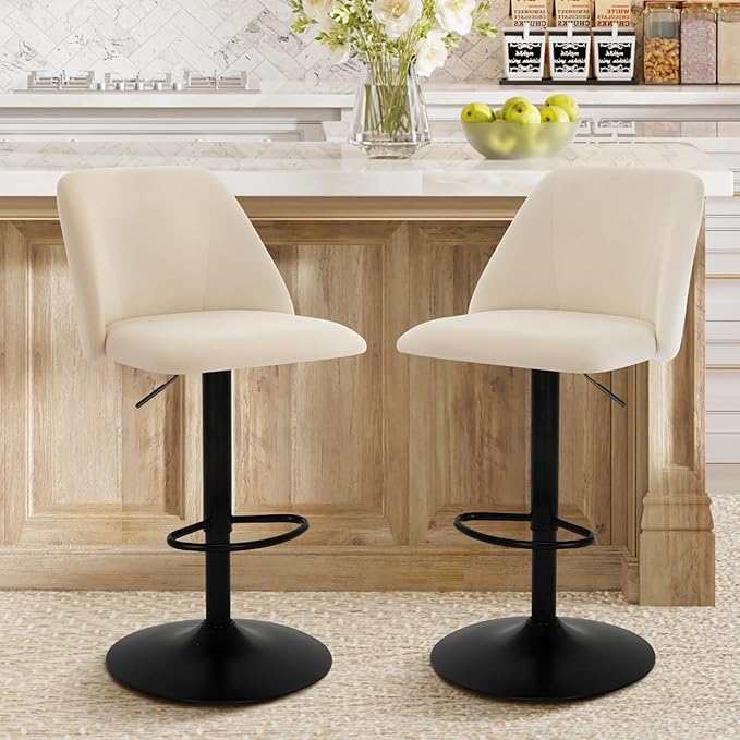 COLAMY Bar Stools Set of 4, Modern Swivel Bar Chairs, Adjustable Upholstered - Image 8