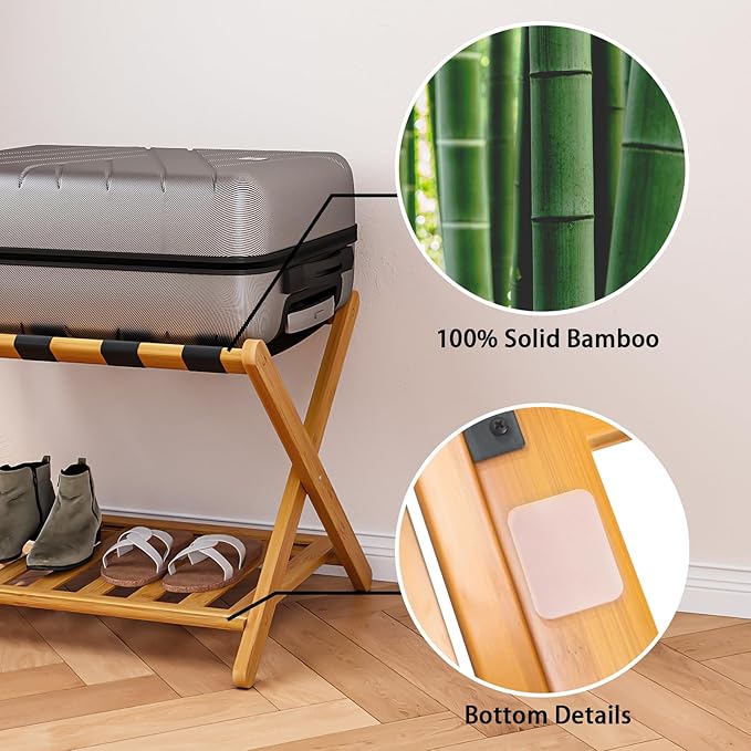 Fully Assembled Bamboo Luggage Racks, Foldable Suitcase Stand - Image 2