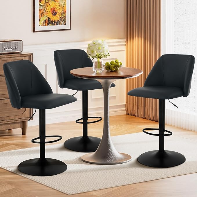 COLAMY Bar Stools Set of 6, Modern Swivel Bar Chairs, Adjustable PU Leather - Image 3