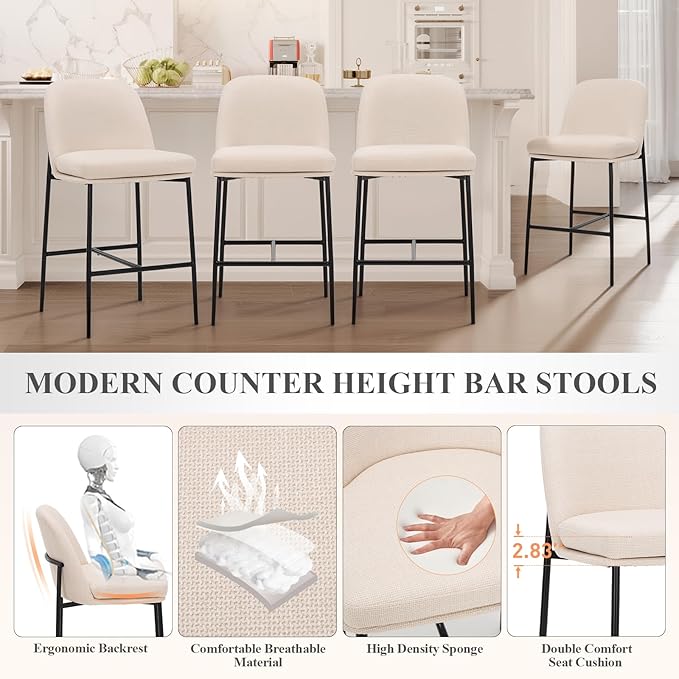 COLAMY Counter Height Bar Stools Set of 6, 25 Inch Modern Fabric Kitchen Island - Image 4