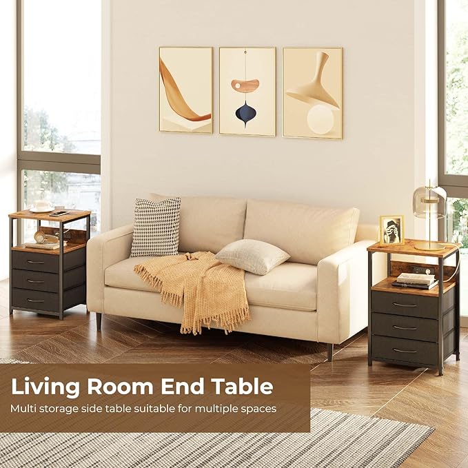 Seventable Nightstand with Charging Station and LED Light, Bedside End Table - Image 6