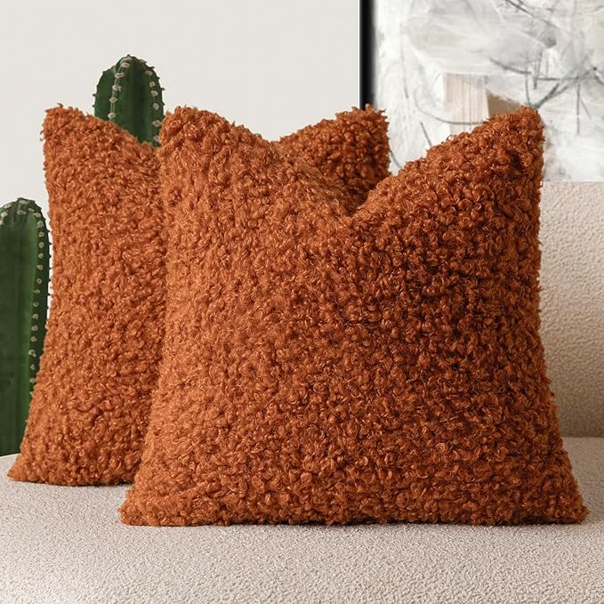 Foindtower 2 Pieces 18x18 Inch Burnt Orange, Faux Fur Throw Pillow Cover Accent by Foindtower