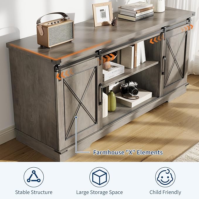 GarveeHome Farmhouse TV Stand for TV up to 65 Inches and Entertainment Center - Image 3