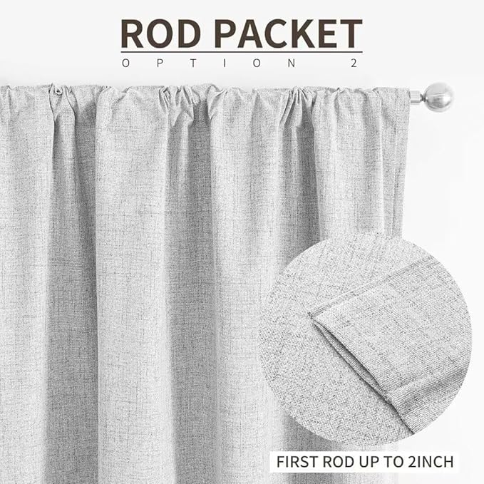 Joydeco Natural Linen Curtains 120 inch Length 2 Panels Set Burg 100% Blackout - Image 4