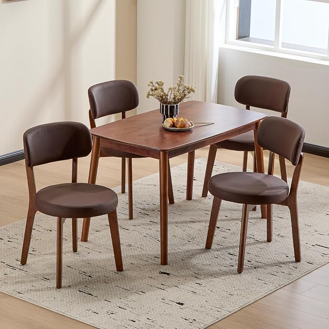 Furniliving Wooden Dining Chairs Set of 6, Mid-Century Modern Leather - Image 9