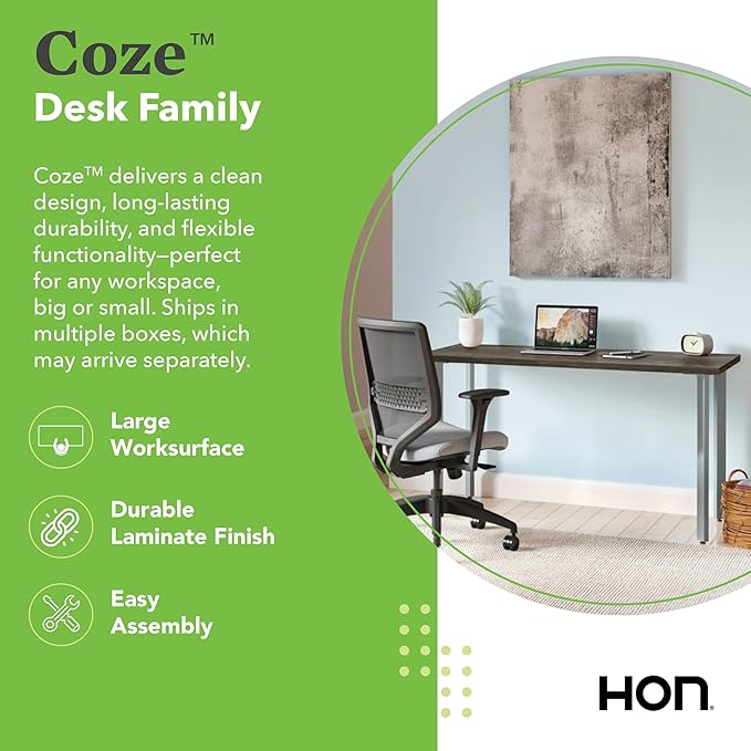 HON Coze Home Office Desks, Sturdy Table Computer Desk, Walnut Top - Image 2