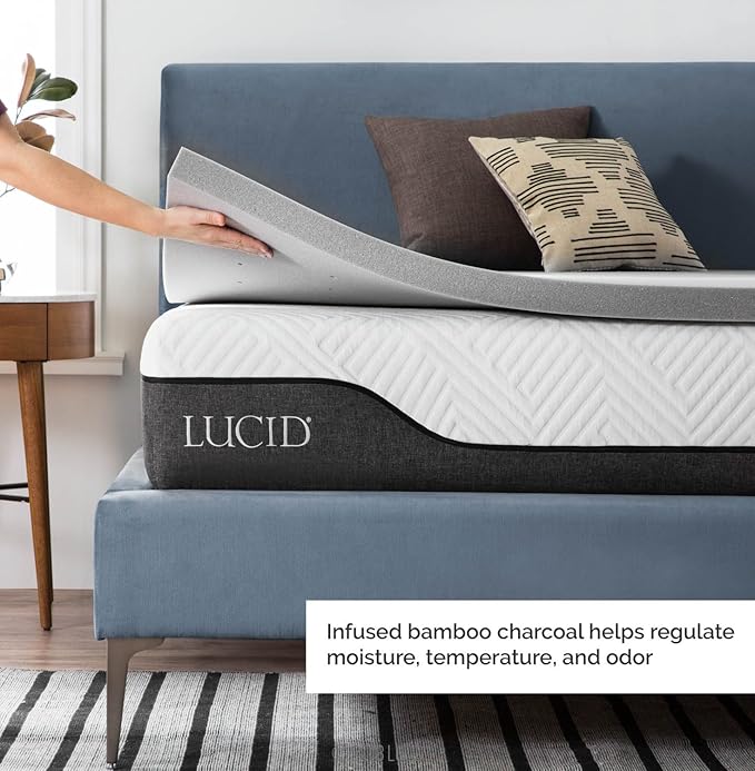 Lucid 2 Inch Bamboo Infused Memory Foam Mattress Topper - Image 3