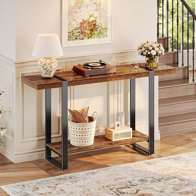 Huuger 47.2 Inch Entryway Table, 2-Tier Industrial Console Sofa Table, Accent - Image 8