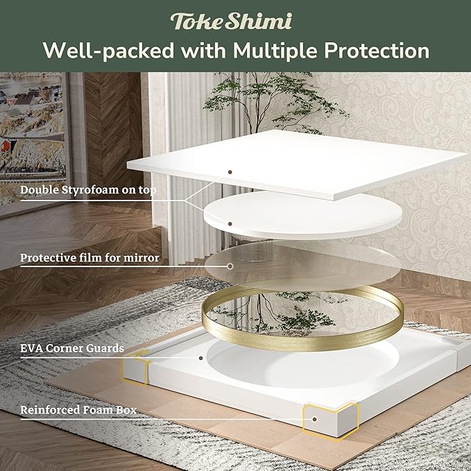 TokeShimi Brushed Gold Round Mirror 24 Inch Gold Round Vanity Bathroom Mirror - Image 7