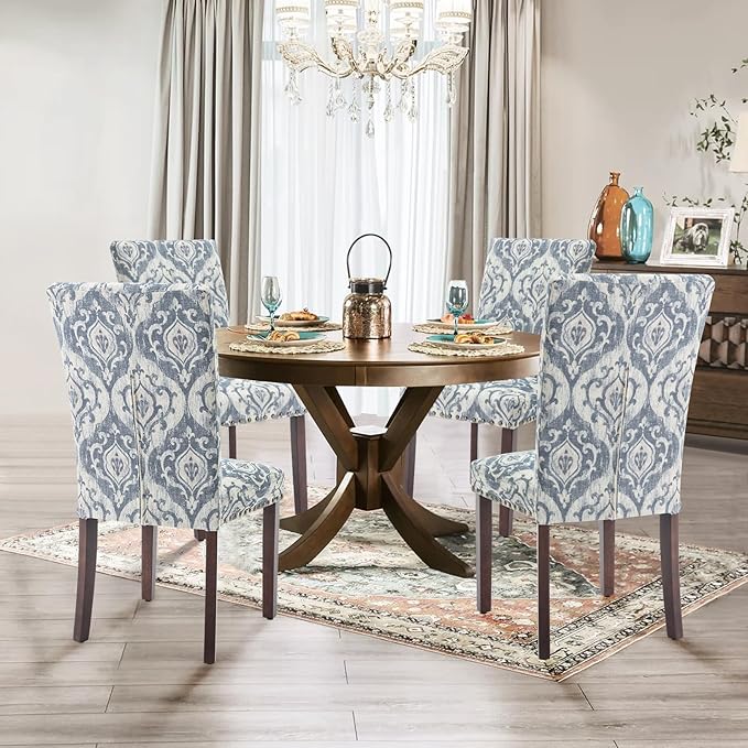 Parsons Dining Chairs Set of 4, Upholstered Nailhead Dining Room Kitchen Side - Image 2