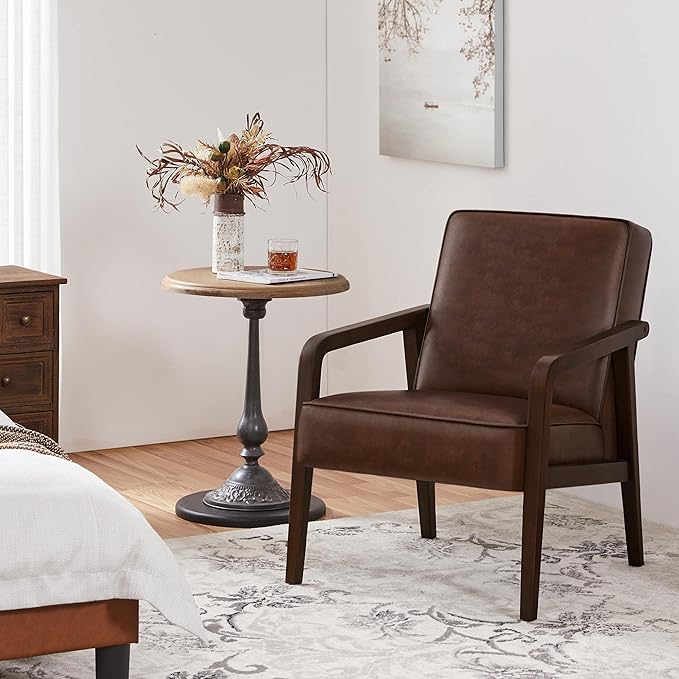 Yaheetech PU Leather Accent Chair, Mid-Century Modern Barrel Chair - Image 3