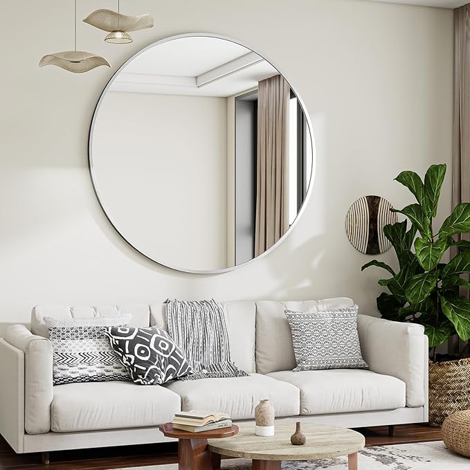 Black Round Bathroom Mirror, 42 inch Large Circle Wall Mounted Hanging Mirror - Image 2