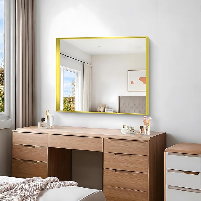 Gold Bathroom Mirror, 30x36 Inch Rectangular Framed Mirror, Large Wall Mounted - Image 9