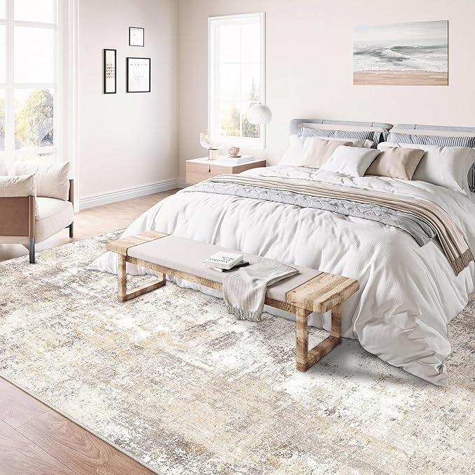 10x12 Washable Area Rug Beige Grey Neutral Abstract Living Room Bedroom Large - Image 3
