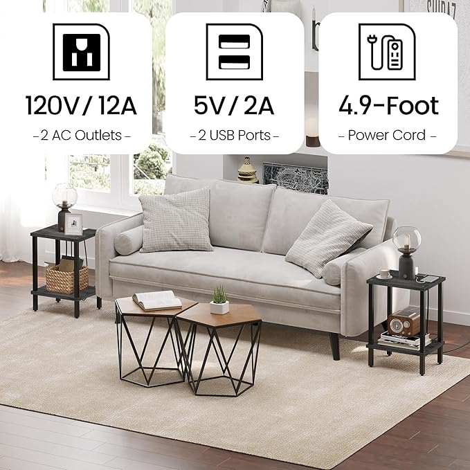 TUTOTAK End Table with Charging Station, Small Side Table with Outlets - Image 6