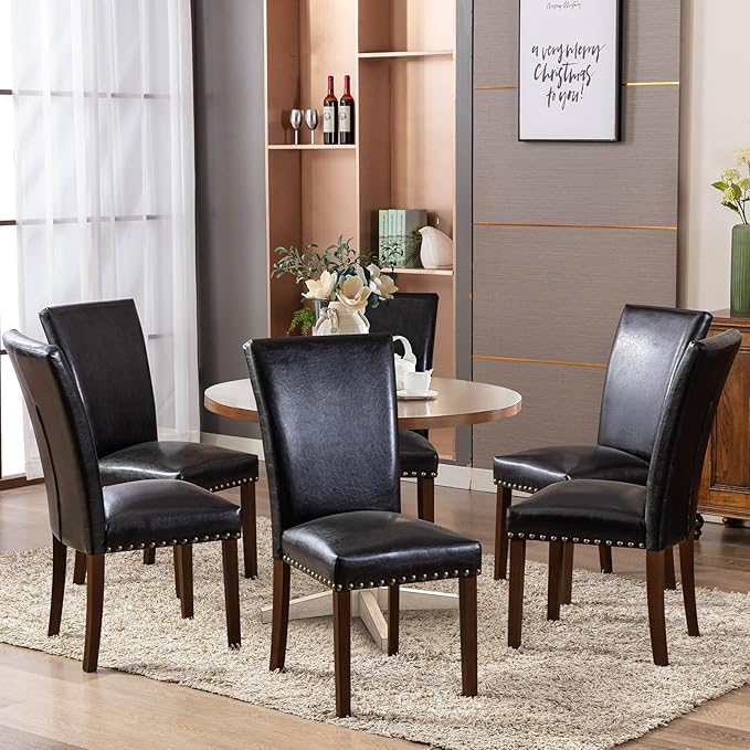 COLAMY Upholstered Parsons Dining Chairs Set of 2, PU Leather Dining Room - Image 2