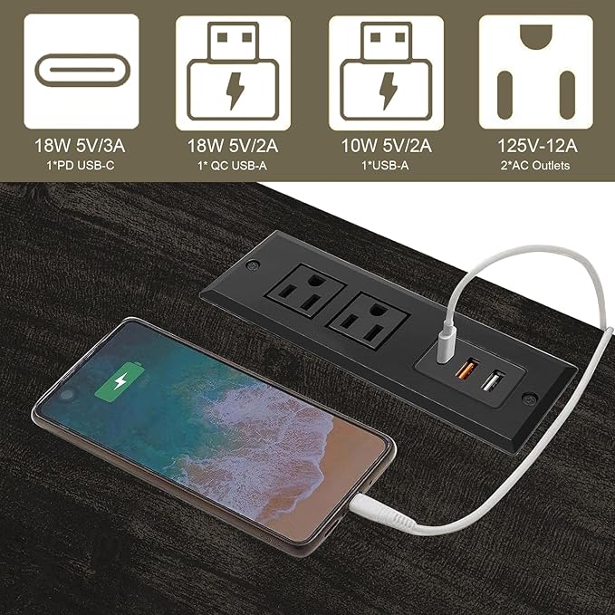 End Table with Fast Charging Station Set of 2, Large Storage Rustic Wood Square - Image 3
