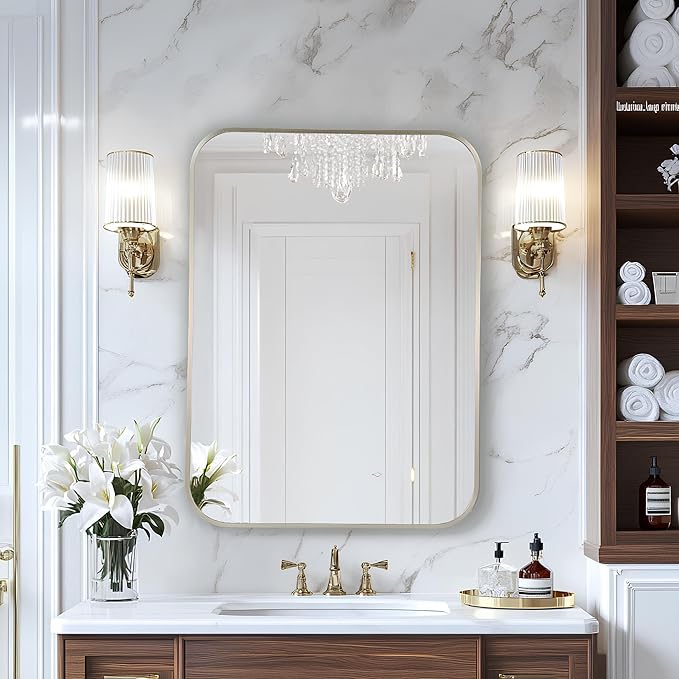 MZON 24x36Inch Brushed Nickel Bathroom Mirror, Rectangle Wall Mounted Mirror - Image 2