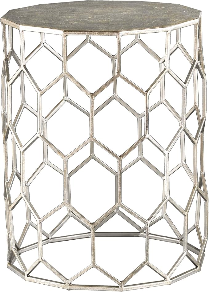 SEI Furniture Clarissa Metal Honeycomb Accent Table, Geometric Style Round - Image 4