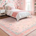 Washable Pink and Blue 7x10 Oushak Rugs by HazoHaus
