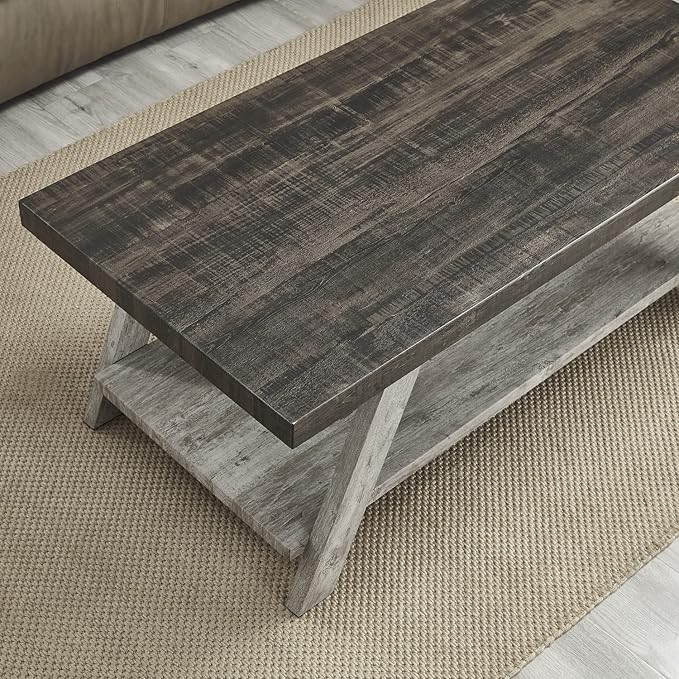 Roundhill Furniture Athens Contemporary Wood Shelf Coffee Table, Weathered - Image 7