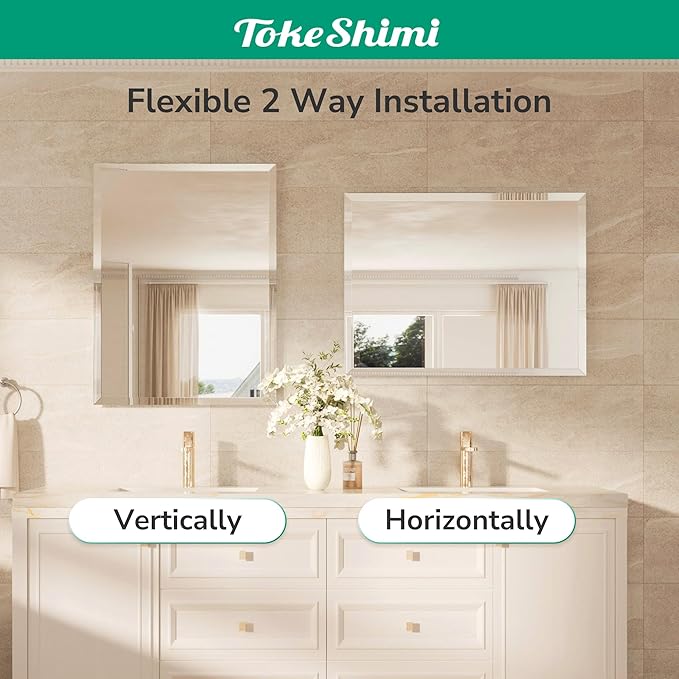TokeShimi 48x30 Frameless Bathroom Mirror Rectangle, Tempered Beveled Mirror - Image 7