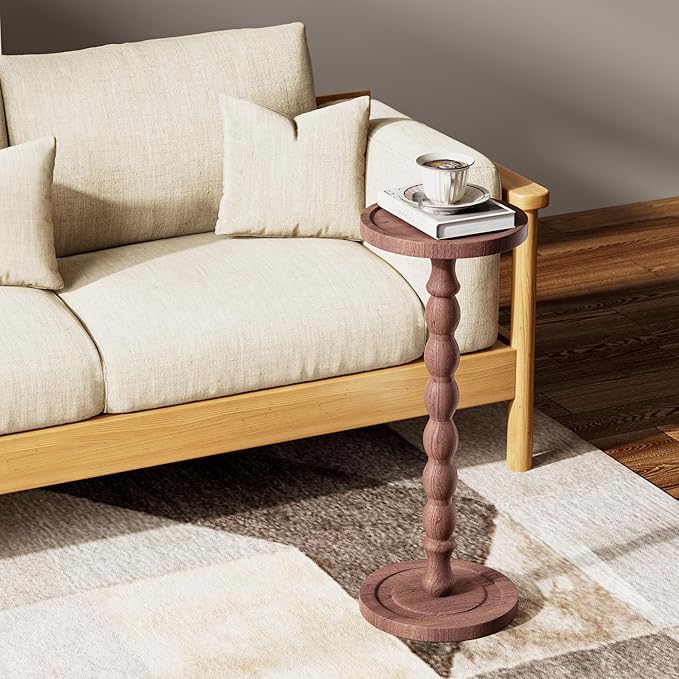 Solid Wood Drink Table, Rubber Wood‌ Small Round Side Table - Image 2