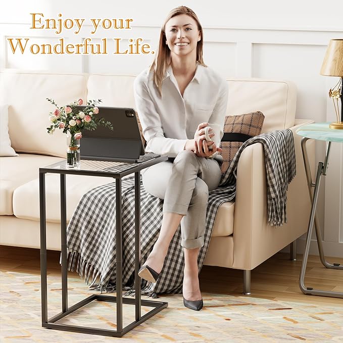 C Shaped End Table, Glass Couch Side Tables - Image 4