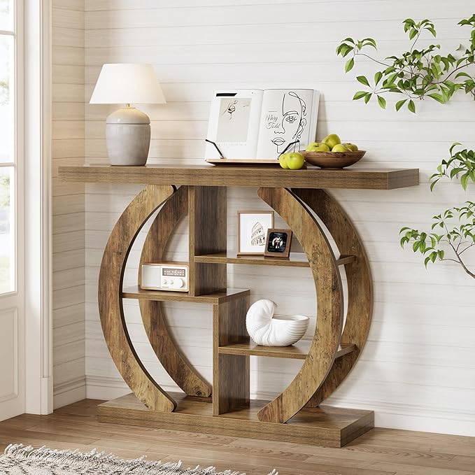 LITTLE TREE Console Table, 4-Tier Farmhouse Wooden Sofa Table Behind Couch by LITTLETREE