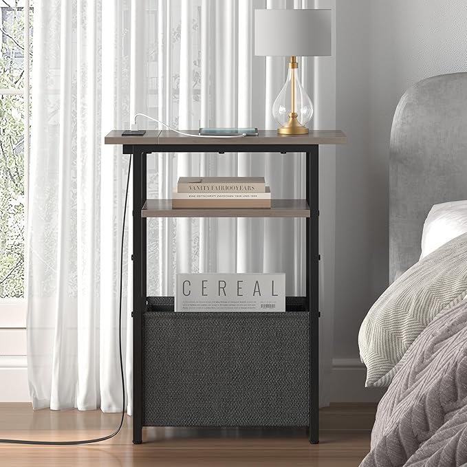 Narrow Side Table with Charging Station, Small End Table - Image 6