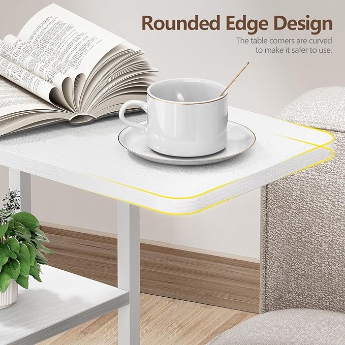 C Shaped End Table with Charging Station, Small Side Table - Image 9