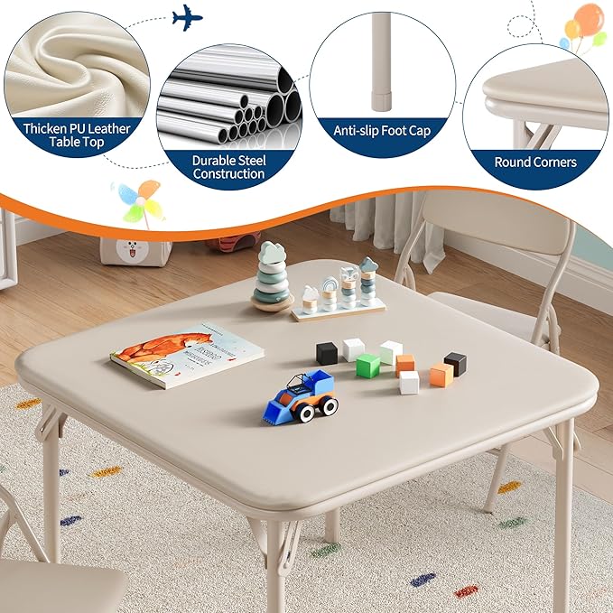GarveeHome 3-Piece Kids Folding Table and Chairs Set, Toddlers Children's - Image 3