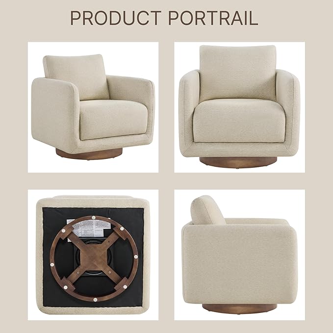 Modern Swivel Accent Chair, 360° Rotating Round Barrel Armchair - Image 6