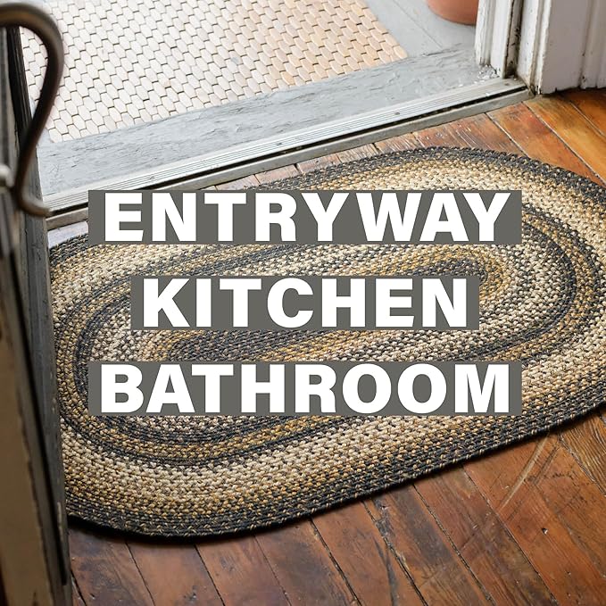 Homespice 27x45” Black Oval Braided Rug. Kilimanjaro Black Jute Oval Rug. Uses- - Image 8