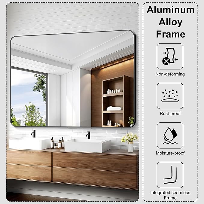 KOCUUY Black Bathroom Mirror 55"x40", Large Vanity Mirror - Image 5