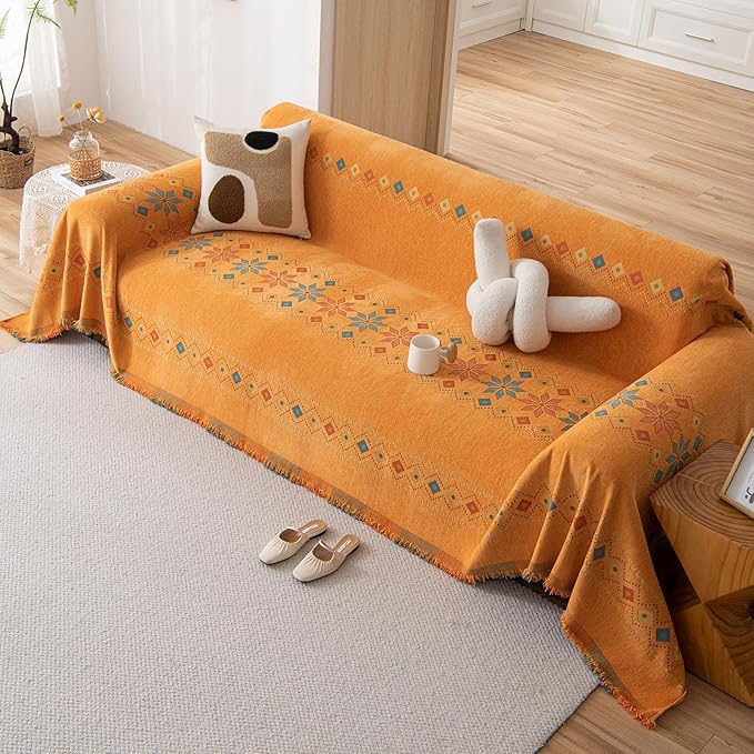 STACYPIK Orange Jacquard Sofa Cover - Image 9