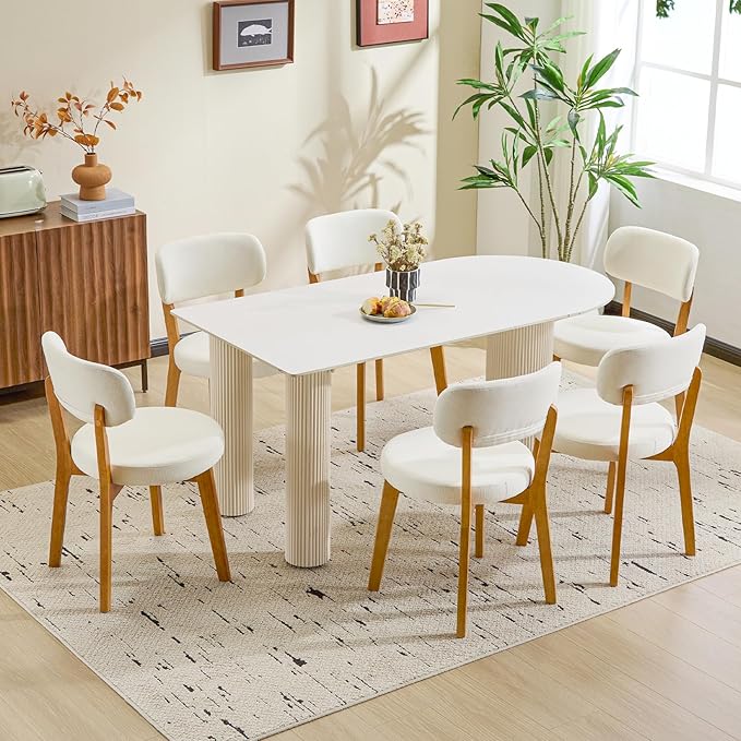 Furniliving Wooden Dining Chairs Set of 6, Mid-Century Modern Linen Upholstered by FurnilivingFurnitureforHome