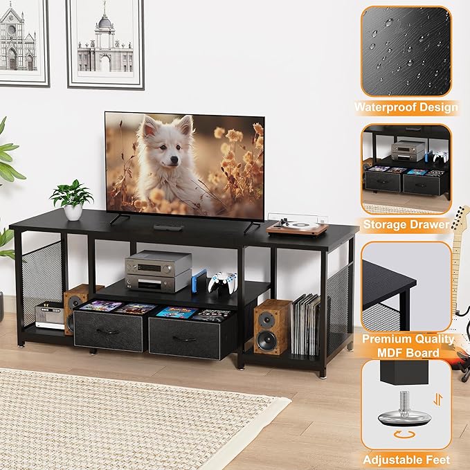 TV Stand with Drawers and Open Storage Shelves - Image 2