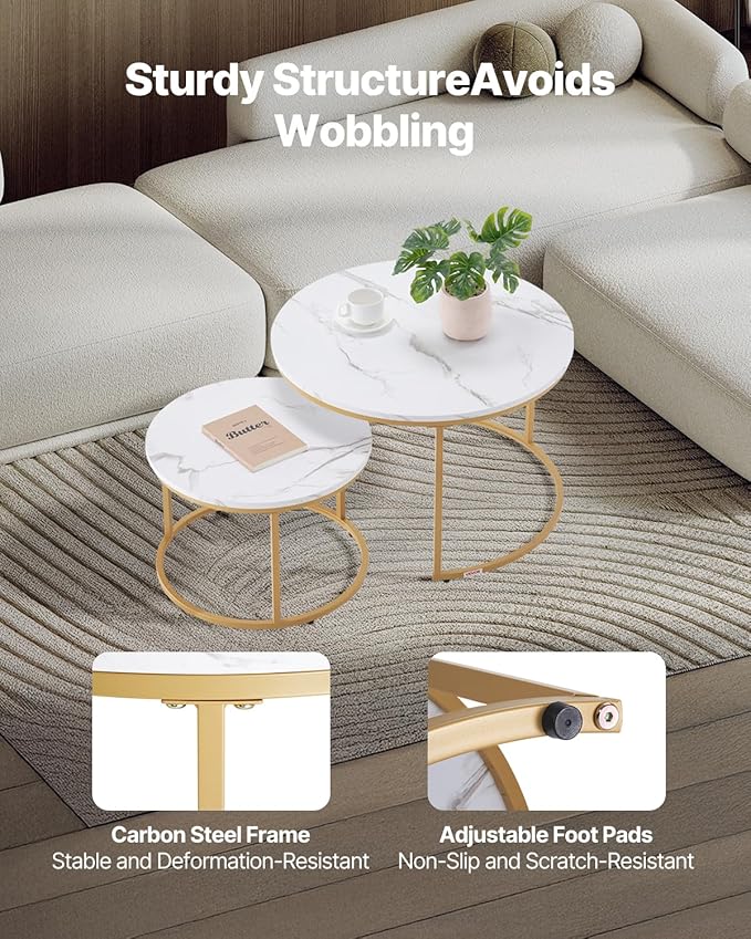 VEVOR Nesting Tables, Coffee Table Set of 2, 27.6 inch Round Coffee Table - Image 5