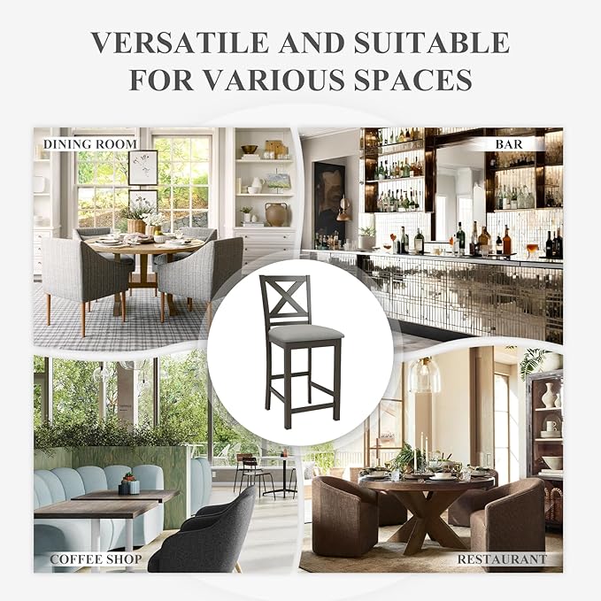 Upholstered Counter Height Bar Stools Set of 6, Modern Kitchen Island Barstools - Image 5